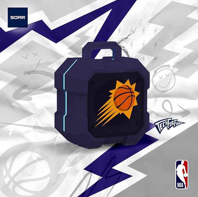 SOAR NBA Shockbox LED Wireless Bluetooth Speaker - Water Resistant IPX4, 5.0 Bluetooth with Over 5 Hours of Play Time - Small Portable Speaker - Officially Licensed NBA, Perfect Home & Outdoor Speaker