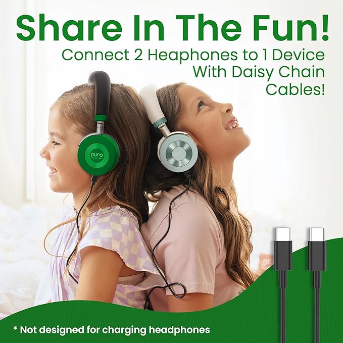 Puro Sound Labs JuniorJam Plus Volume-Limiting Wireless Bluetooth Headphones for Kids, Secure Audio with Adjustable On-Ear Design, 22-Hour Battery Life, Ideal for Tablets, Smartphones & PCs - Green
