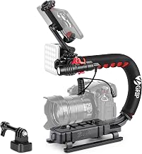 Zeadio Video Handheld Stabilizer, All-in-One Camera Handle Grip Rig Kit with Dimmable LED Video Light, Microphone, Phone Holder, Action Camera Adapter for Filmmaking Vlogging YouTube TikTok etc
