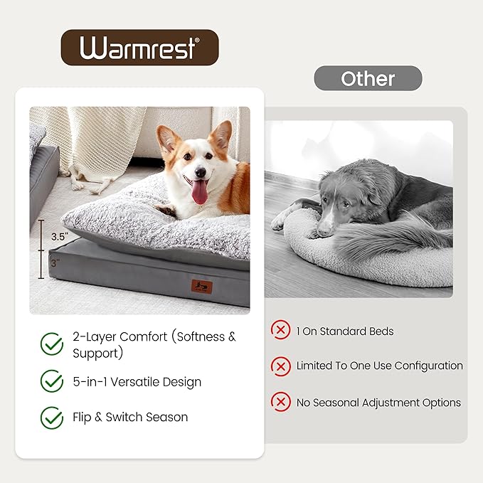 Washable Dog Bed for Medium Large Size Dog, Plush Pillow Pet Bed with Leather Egg-Crate Foam Base, Waterproof Kennel Bed with Removable Cover, 36" x 27" Comfort Cushion Bed, Dark Grey