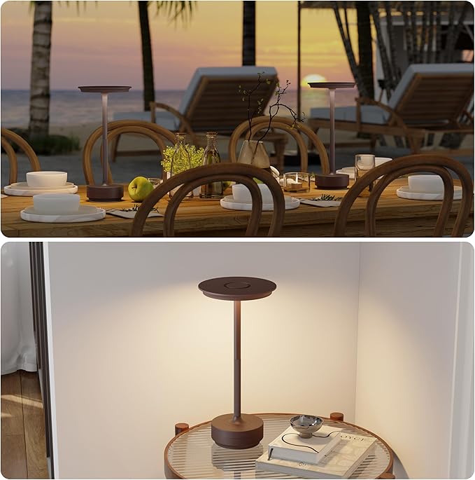 2 Pack Rechargeable Cordless Table Lamps, 5000mAh Portable Battery Table Light, 3 Color Stepless Dimming LED Table Light with Memory Function, for Outdoor/Home/Patio/Restaurant.(Rust)