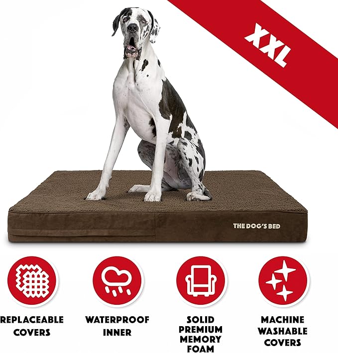 The Dog’s Bed Orthopedic Memory Foam Dog Bed, XXL Brown Plush, Pain Relief for Arthritis, Hip & Elbow Dysplasia, Post Surgery, Lameness, Supportive, Calming, Waterproof Washable Cover