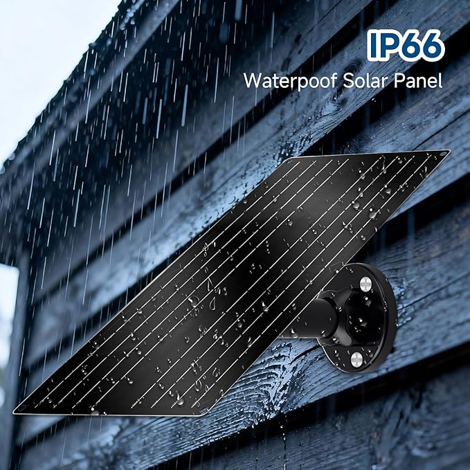 12W Solar Panel for Security Camera, 5V USB-C Solar Charger with Micro USB & Barrel Adapters, Outdoor Weatherproof for Continuous Home and Property Monitoring (1)