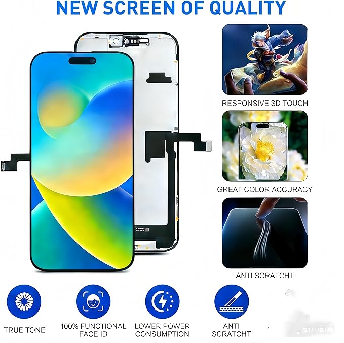 for iPhone 16promax Screen Replacement Kit Full Assembly with True Tone, iPhone 16pro max LCD Display Digitizer Screen with 3D Touch Digitizer and Repair Tools Kit-Model A3296, A3084, A3295, A3297