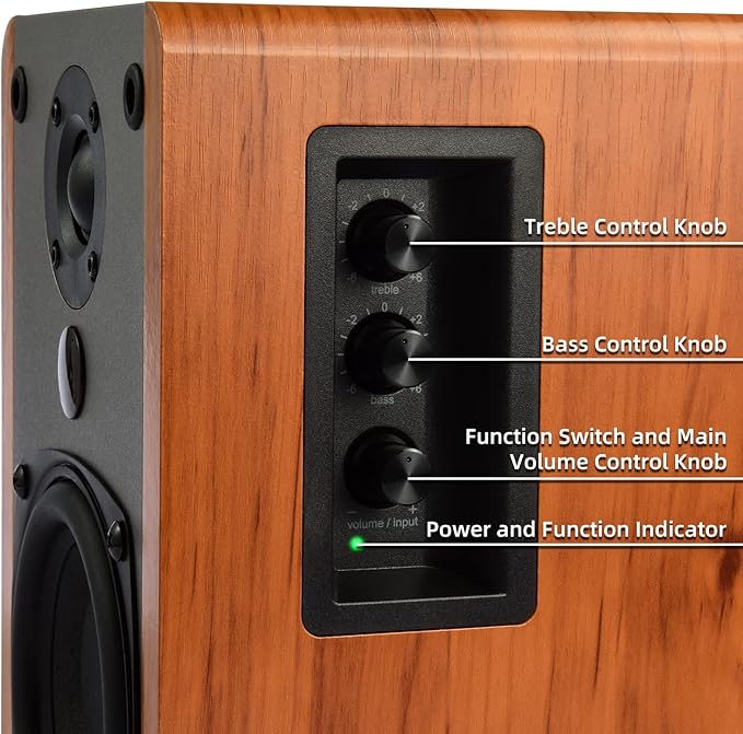 SINGING WOOD BT25 Powered Bluetooth Bookshelf Speakers with Subwoofer Output, 80W Hi-Fi Active 2.0 Stereo System, Optical/RCA Inputs, Studio Monitors for Home Theater, PC Gaming, Turntable