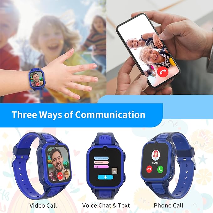 Kids Smart Watch with GPS Tracker and Video Calling SOS Call Camera Pedometer Games for Boys Blue