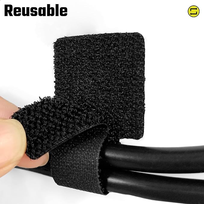 40 PCS Hook and Loop Cable Ties, Self Adhesive Cable Straps, Cable Management Under Desk, Adjustable Cord Organizers for Office Home and Kitchen, Black