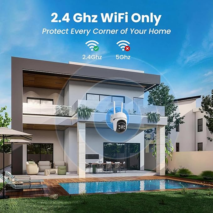 WiFi Security Cameras Wireless Outdoor, Plug- in Wired Security Camera Outdoor, 24/7 Recording, PTZ, 2.4Ghz WiFi Only, 2K HD Color Night Vision, Human Detction, No Monthly Fee, 2-Way Talk, 4 Packs
