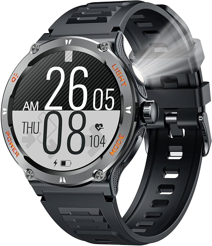 Smartwatch for Men Android Fitness Tracker: 1.53" Military Smart Watch with Flashlight Compass Make Answer Bluetooth Call Android iPhone Compatible 3ATM Waterproof Sport Watch Sleep Heart Rate Monitor