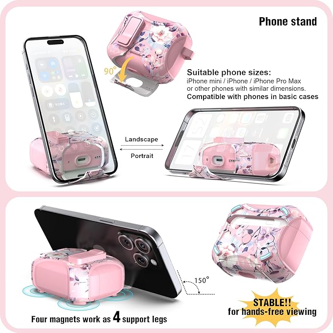 wenew Compatible with AirPods Pro 2nd/1st Generation Case Cover with Phone Stand, Cleaner, Clip, Compatible with Magsafe, One-Click Pop Open Lock iPod Pro Charging Case (Pink 2, AirPods Pro & Pro 2)