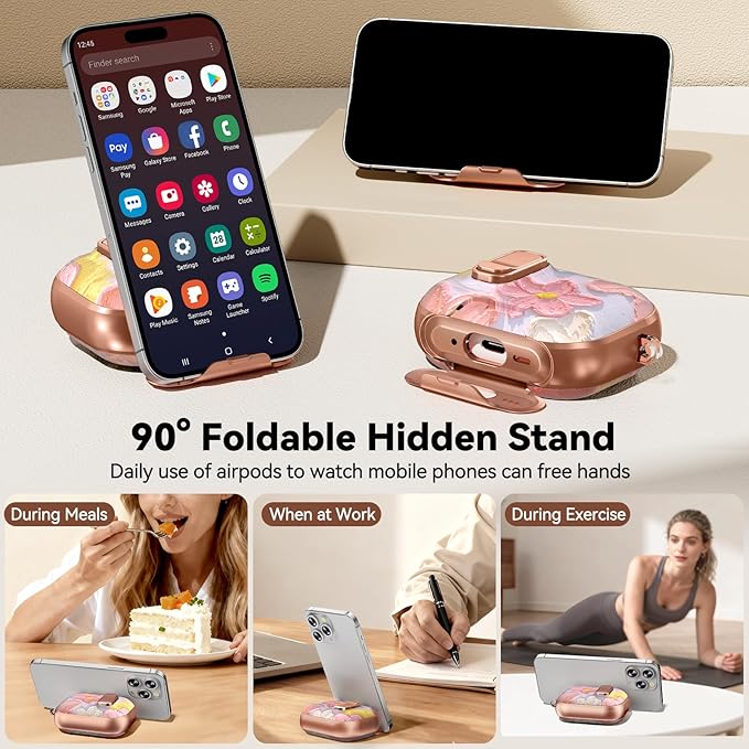 for AirPod Pro 3 Case 2025, with Safty Lock & Phone Stand for Pink AirPod Pro 3 Generation Case Cover for Women Girly, iPod Pro 3 Cases with Keychain & Cleaner Kit - Oil Painting Flower