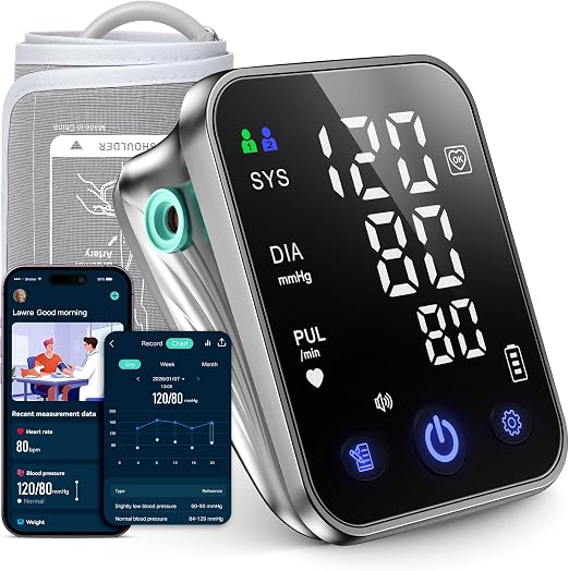 RunStar Smart Blood Pressure Monitor for Home Use, Upper Arm BP Cuff 8.6''-16.5'', Large 5.0'' 3-Color LED Display, FSA&HSA Eligible, Digital Automatic Blood Pressure Machine with iOS & Android App