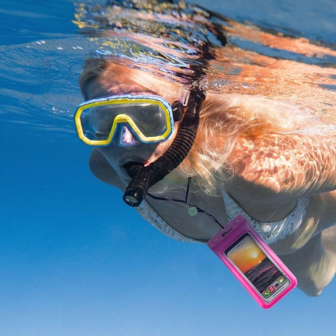 H2ODYSSEY Waterproof Phone Case and Lanyard - Excellent Waterproof Protection - Floats in The Water -Lanyard for Beach Kayak Travel - Universal Size - Pink