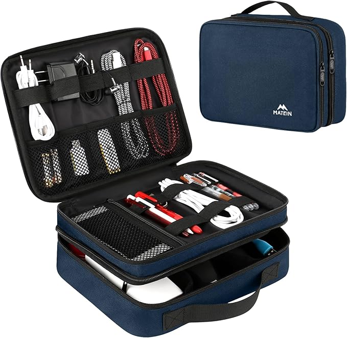 MATEIN Electronics Organizer Travel Case, Water Resistant Portable Travel Cord Organizer for Earphone, Power Bank, and Flash Drive, Universal Carry Case for Cables, Tech Gifts for Men, Navy Blue