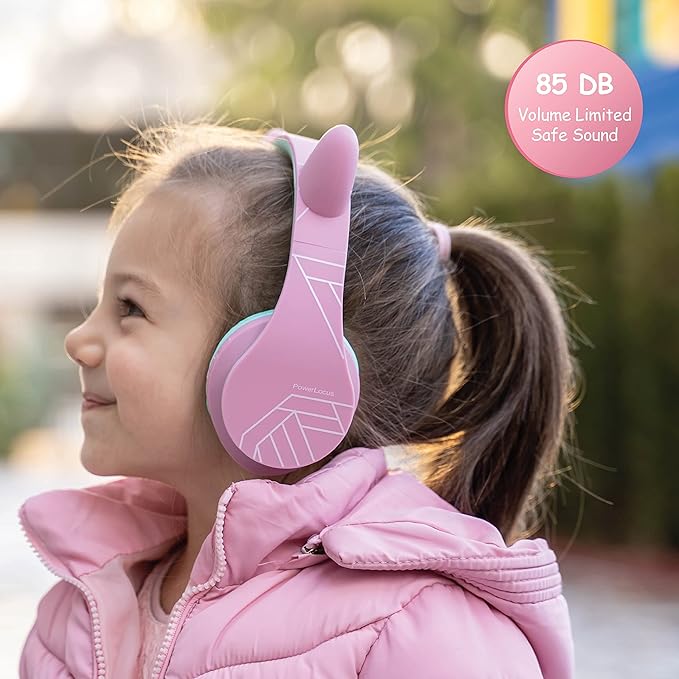 PowerLocus Kids Headphones Over-Ear, Bluetooth Wireless Headphones for Kids,with Microphone, Safe 85DB Volume Limited, Foldable with Carry Case, Audio Cable, Micro SD mode for Online Classes,PC,Phones