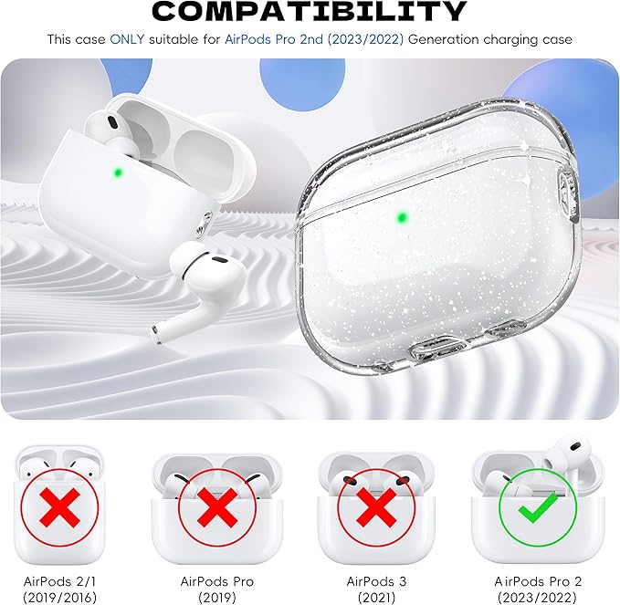 for Airpods Pro 2nd/1st Generation Case Cover, Compatible with Airpods Pro Case 2nd Gen USB C Charging Port, Clear Soft Transparent Military Grade Shockproof Case, Gitter White