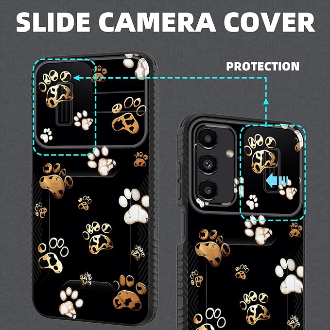 for Galaxy A16 5G Case Built in Slide Camera Lens Cover,Heavy Duty Shockproof Protection Dual Layer Case for Samsung Galaxy A16 5G 6.7" 2024,Cute Dog Paw Prints