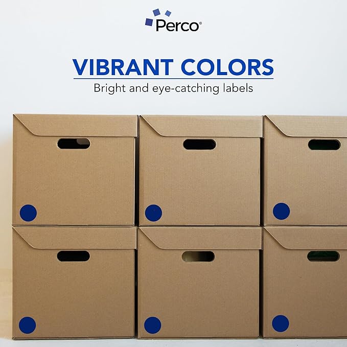 Perco Dark Blue 2-Inch Round Circle Dot Sticker Labels - Multi-Roll Pack (3 Rolls, 500 Labels Each) - Permanent Adhesive, Vibrant Colors, Strong Hold - Perforated for Easy Use - Made in USA