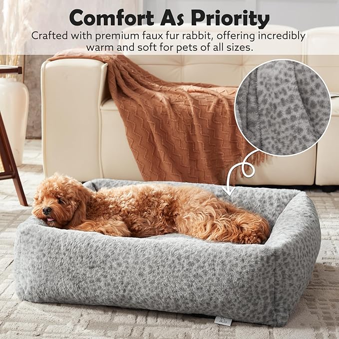 JOEJOY Dog Bed Medium Size Dog, Washable Orthopedic Premium Soft Corduroy Fleece Pet Bed with Removable Zipper Cover, Cute Calming Puppy Bed with Non Skid Bottom