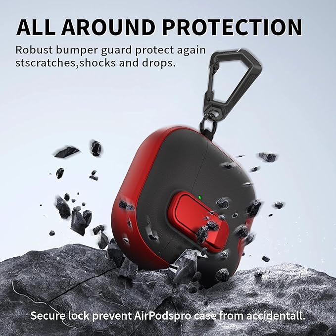 for AirPods 4 Case with Lock,TPU Leather Texture Protective Durability Anti-Lost & Shockproof Protective Cover Accessories with Cleaning Kit in Keychain for Apple AirPods 4 Generation (Red/Black)