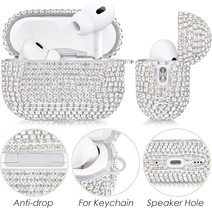 VISOOM Bling Case for Airpods Pro 2nd 1st Generation Cases - Jewelry Cute Airpods Pro 1 2 Case Cover with Glitter Keychain Women 2025 Fancy Cover for iPods pro2 1 Wireless Charging Cases-Silver