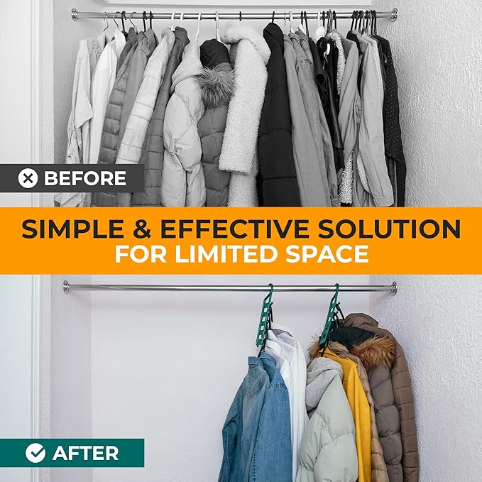 CraftyCrocodile Space Saving Hangers for Clothes - 10 in Pack, Heavy Duty Plastic, Multi Closet Space Savers for Shirts, Pants, Jeans, Sweaters - Hanger Organizer Space Saver