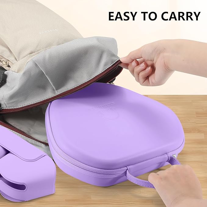 Maxjoy for AirPods Max Case [Shockproof & Dustproof] - Premium PU Leather & EVA Hybrid Hard Protective Cover, Travel Carrying Case with Storage for Apple AirPods Max Headphones (Light Purple)