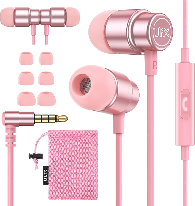 UliX Rider Wired Earbuds in-Ear Headphones, 5 Years Warranty, Earphones with Microphone, with Anti-Tangle Cable, Ear Buds for iPhone, iPad, Samsung, School Students, Kids, Women, Small Ears - Pink