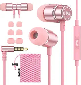 UliX Rider Wired Earbuds in-Ear Headphones, 5 Years Warranty, Earphones with Microphone, with Anti-Tangle Cable, Ear Buds for iPhone, iPad, Samsung, School Students, Kids, Women, Small Ears - Pink