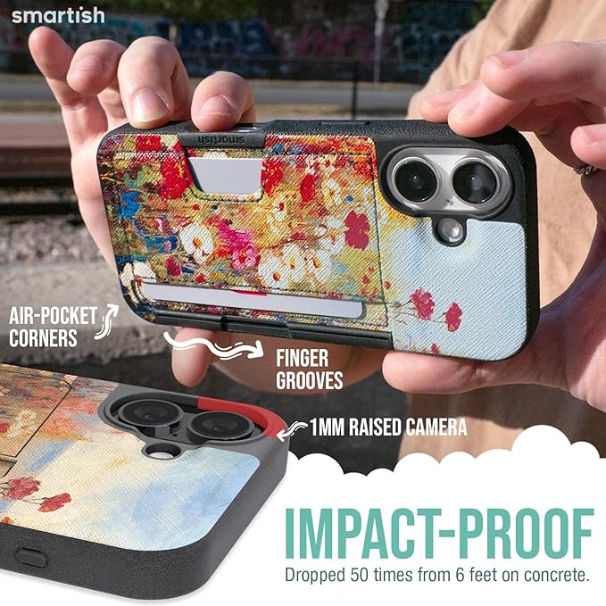 Smartish® iPhone 16 Plus Wallet Case - Wallet Slayer Vol 2 [Slim + Protective] Credit Card Holder w/Kickstand - Drop Tested Hidden Card Slot Cover Compatible w/Apple iPhone 16 Plus - Wildflower Fields