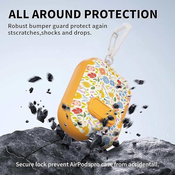 for AirPods Pro 3 Case(2025) with Secure Lock Clip and Phone Stand,Floral Girly Style Protective Cover with Cleaning Kit and Hand Strap for Apple AirPod Pro 3 Generation (Sunshine Petals)