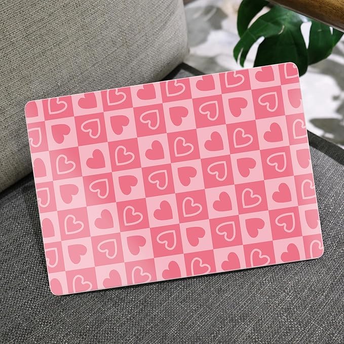 MEEgoodo for MacBook Air 13.3 inch Case 2021 2020 2019 2018 A2337 M1 A2179 A1932, Laptop Shell for MacBook Air M1 with Keyboard Webcam Cover & Trackpad Film & Type C Adapter,Hearts & Pink Checkered