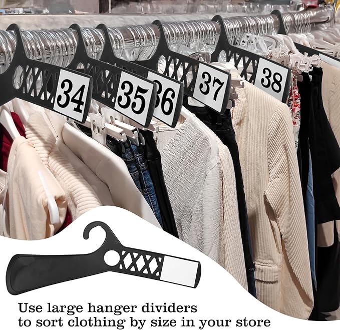 25 Pcs Large Garment Rack Divider and 50 Pcs White Blank Cards, 18 Inch Black Closet Dividers for Hanging Clothes, Plastic Clothing Rack Tag Dividers for Clothes Organization