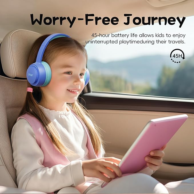 gorsun Kids Bluetooth Headphones, Toddler Headphones 85 dBA Safe Volume, 45 Hours Playtime, with Mic, Bluetooth 5.3, Kids Wireless Headset for iPad/Tablet/Travel/School, ldeal Gift (Blue)