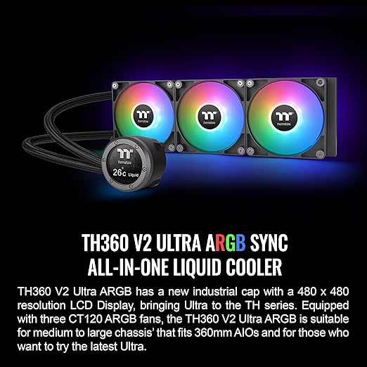 Thermaltake TH360 V2 Ultra ARGB Sync/AlO Liquid Cooler/ARGB Fan 120 * 3/PWM 500~1500rpm/Water Block 2.1" LCD/Black, CL-W384-PL12SW-A