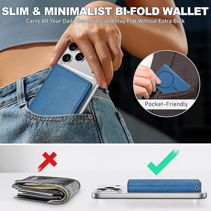 TUCCH for Magsafe Phone Wallet, RFID Blocking [6 Card Slots] [Clear ID Window] PU Leather Folio Women Men Magnetic Card Wallet for iPhone 17 16 15 14 13 12/Pro/Pro Max/Plus/Air, Light Blue