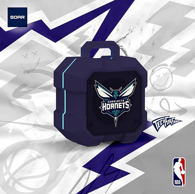 SOAR NBA Shockbox LED Wireless Bluetooth Speaker - Water Resistant IPX4, 5.0 Bluetooth with Over 5 Hours of Play Time - Small Portable Speaker - Officially Licensed NBA, Perfect Home & Outdoor Speaker