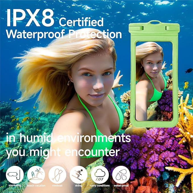 IPX8 Waterproof Phone Case (2-Pack) - Universal Waterproof Bag for iPhone, Samsung, Pixel up to 7” | Clear Touchscreen for Swimming, Snorkeling, Kayaking & Beach (Shadow Black and Shadow Black)