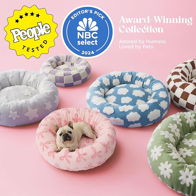 LE SURE Donut Large Dog Bed - Round Cat Beds for Indoor Anti-Anxiety Calming Pet Beds, Washable Cute Modern Beds with Jacquard Shaggy Plush & Anti Slip Bottom, 36 Inch, Pink Taffy