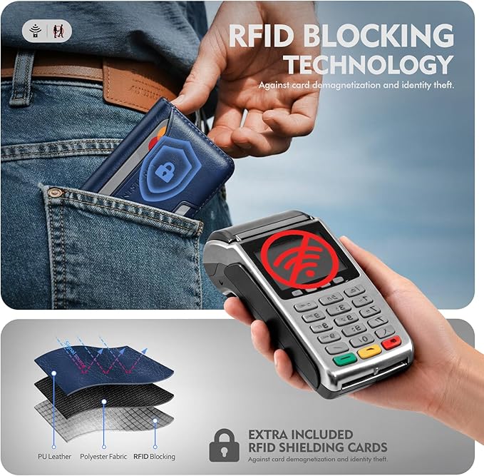 Antsturdy for Magsafe Wallet Stand with Holder,PU Leather RFID Blocking Card Holder,5 Card Slots,Strong Magnet Minimalist Flip Folio Kickstand for iPhone 17/16/15/14/13/12/Pro/Max/Plus/Air,Blue
