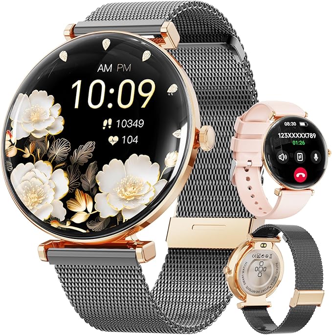 Hwagol Smart Watch for Women with Android iPhone Compatible[Calls/Metal Thin Body],1.43" Micro-Spherical AMOLED Screen,Sports Watch with Sleep/Heart Rate Monitor,Pedometer for Steps Miles