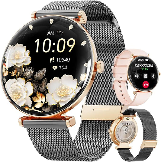 Hwagol Smart Watch for Women with Android iPhone Compatible[Calls/Metal Thin Body],1.43" Micro-Spherical AMOLED Screen,Sports Watch with Sleep/Heart Rate Monitor,Pedometer for Steps Miles