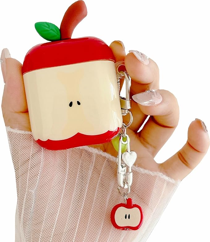 JANDM 3D Fruit Case with Keychain for AirPods,Cute Apples-Shaped Design Aesthetic Shockproof Cover with Strap Women Girls Case for AirPods 2nd/1st Generation
