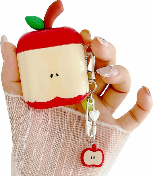 JANDM 3D Fruit Case with Keychain for AirPods,Cute Apples-Shaped Design Aesthetic Shockproof Cover with Strap Women Girls Case for AirPods 2nd/1st Generation