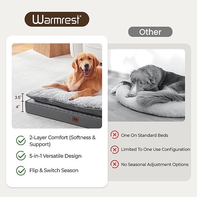 Washable Dog Bed for Medium Large Size Dog, Plush Pillow Pet Bed with Leather Egg-Crate Foam Base, Waterproof Kennel Bed with Removable Cover, 47" x 39" Comfort Cushion Bed, Dark Grey