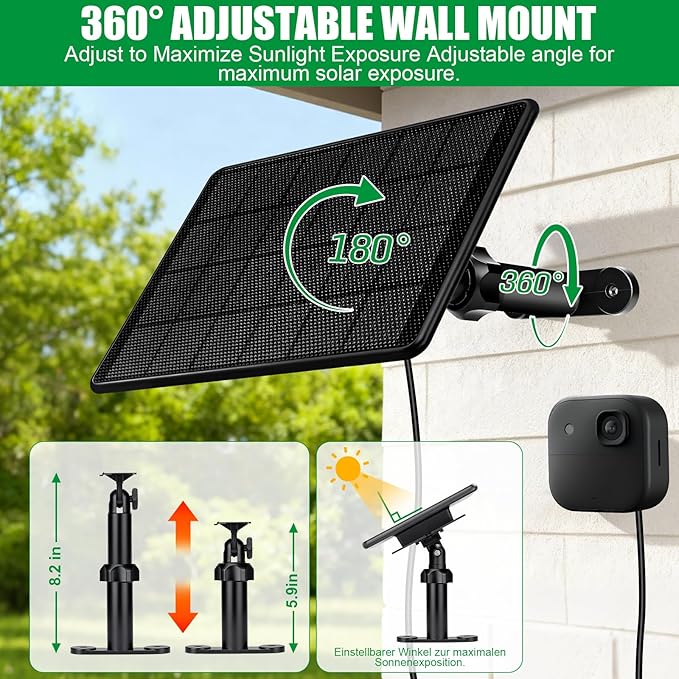 6W Solar Panel for Blink Camera, Solar Charger with Battery Compatible with Blink Outdoor 4(4th Gen)/(3rd Gen) XT3/XT2/XT Camera, with USB-C to Micro USB Port Adapter, 9.8ft Cable, IP66 Waterproof