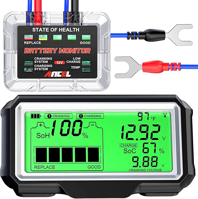 ANCEL BM200 PRO 12V Car Battery Monitor, 433MHz Wireless Battery Tester