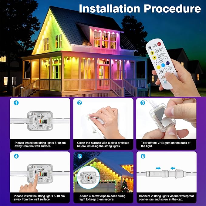 148FT Permanent Smart Outdoor Lights, WiFi App Control 54 LEDs IP67 Waterproof, Color Changing Eave Lighting with Remote, Compatible with Alexa for Christmas, Halloween, Party, Daily Decor