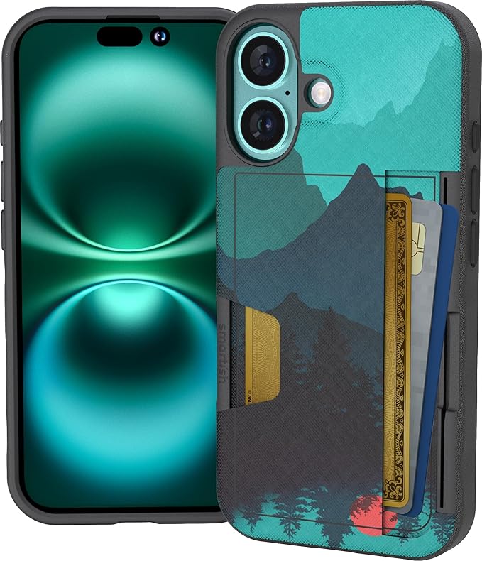 Smartish® iPhone 16 Wallet Case - Wallet Slayer Vol. 2 [Slim + Protective] Credit Card Holder w/Kickstand - Drop Tested Hidden Card Slot Cover Compatible w/Apple iPhone 16 - Moving Mountains