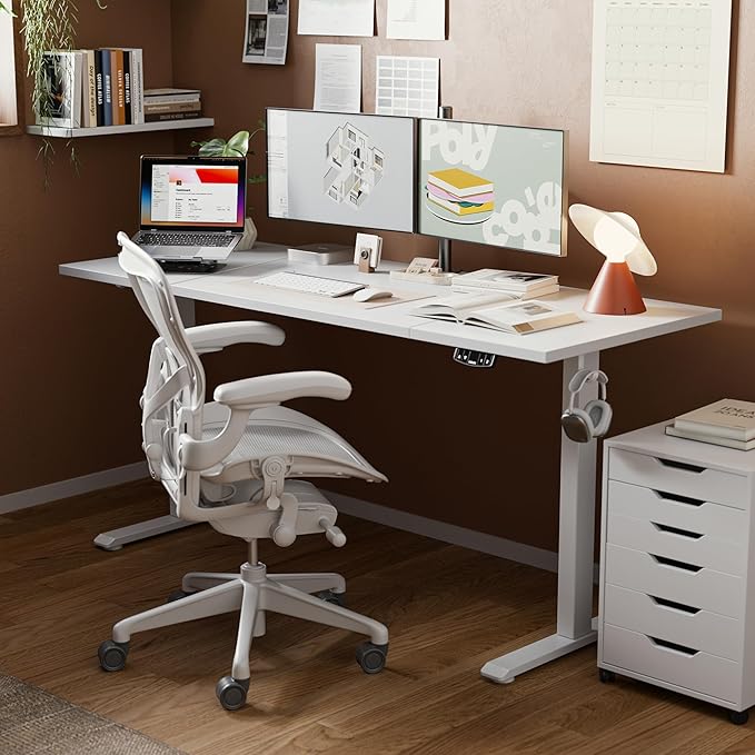 Agilestic Electric Standing Desk, Large 63 x 24 Inches Height Adjustable Desk, Sit Stand up Desk for Work Office Home, Splice Board, White